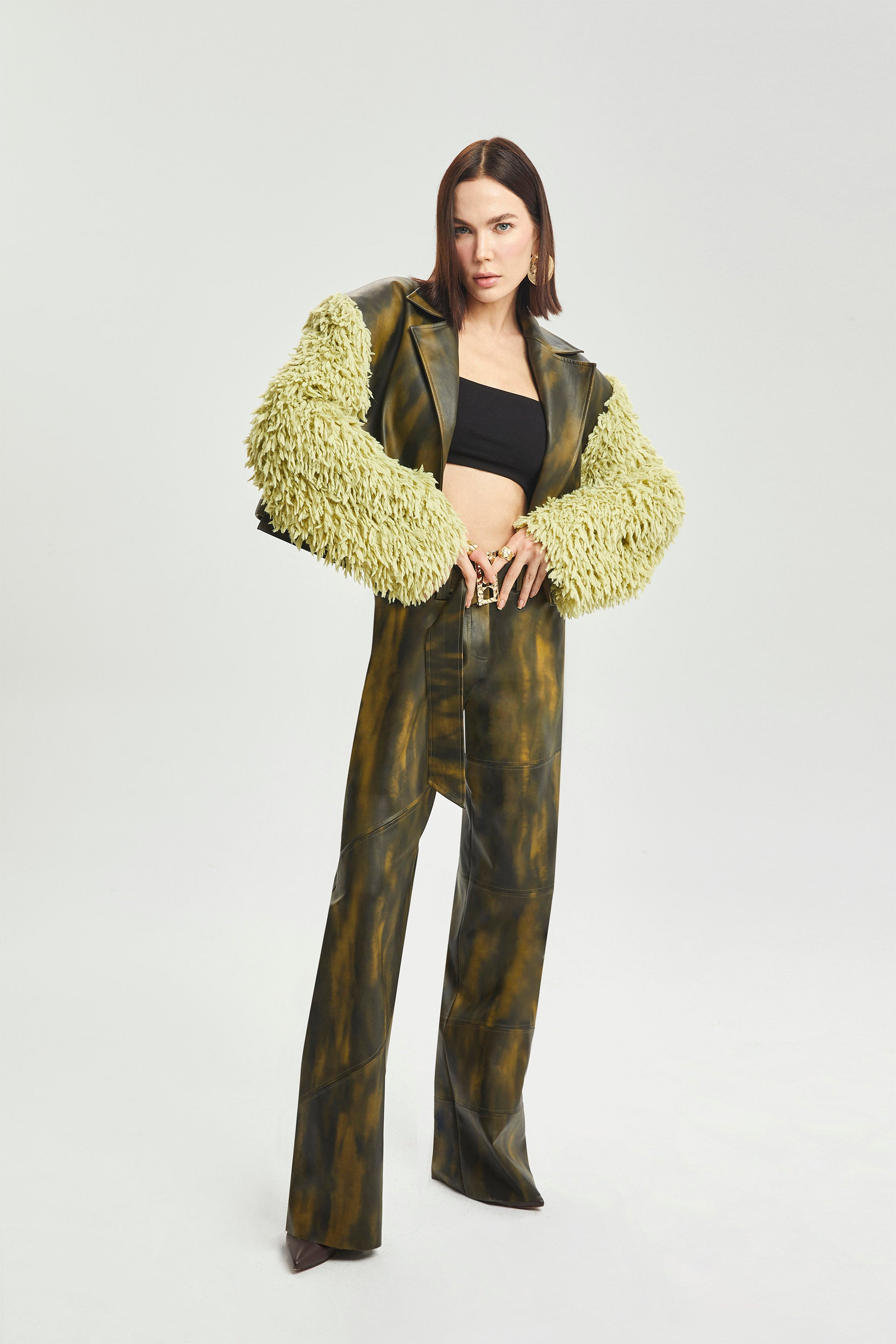 Haleia Yüksek Bel Ombre Deri Pantolon