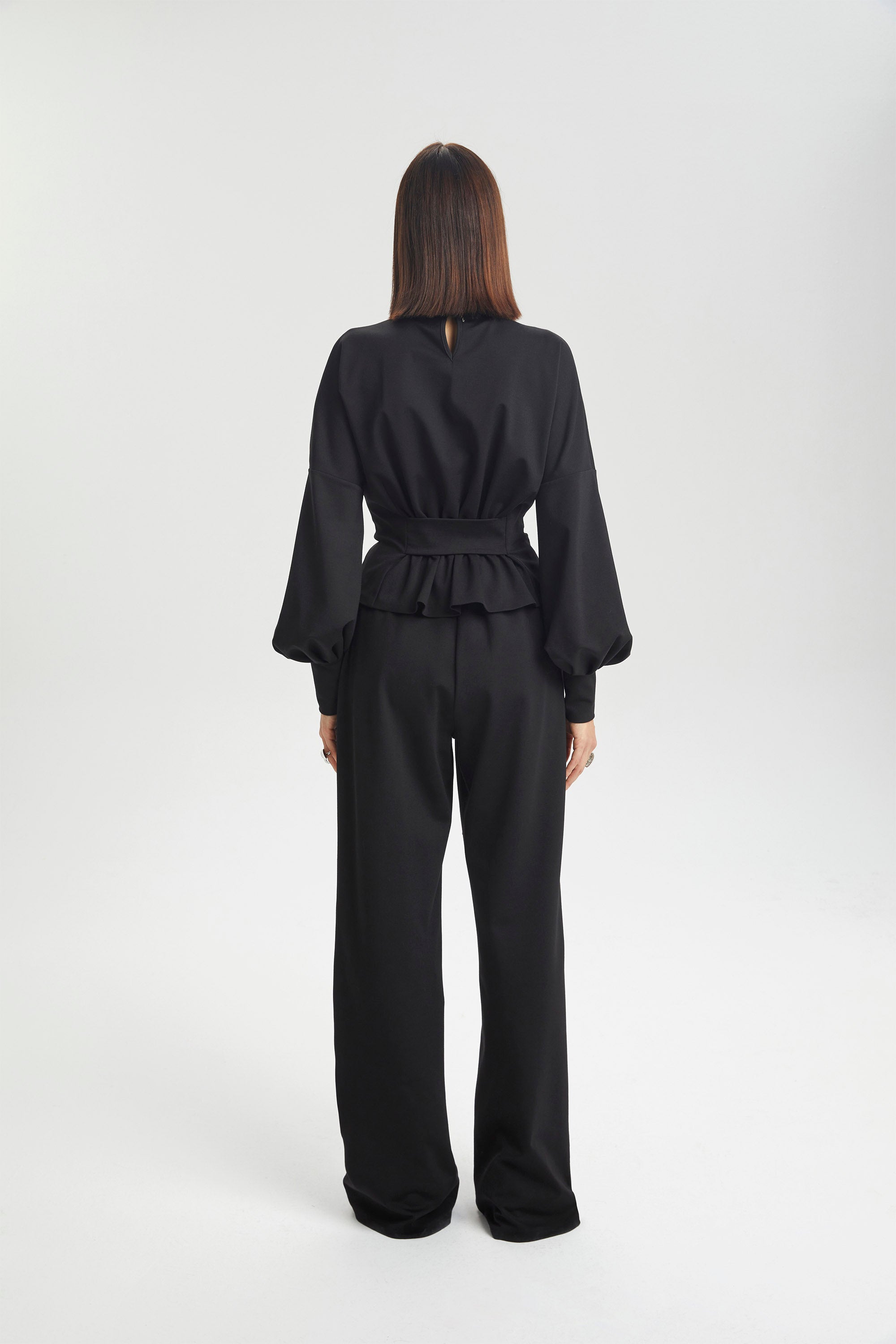 Haleia Siyah Balon Kollu Kemer Detaylı Bluz