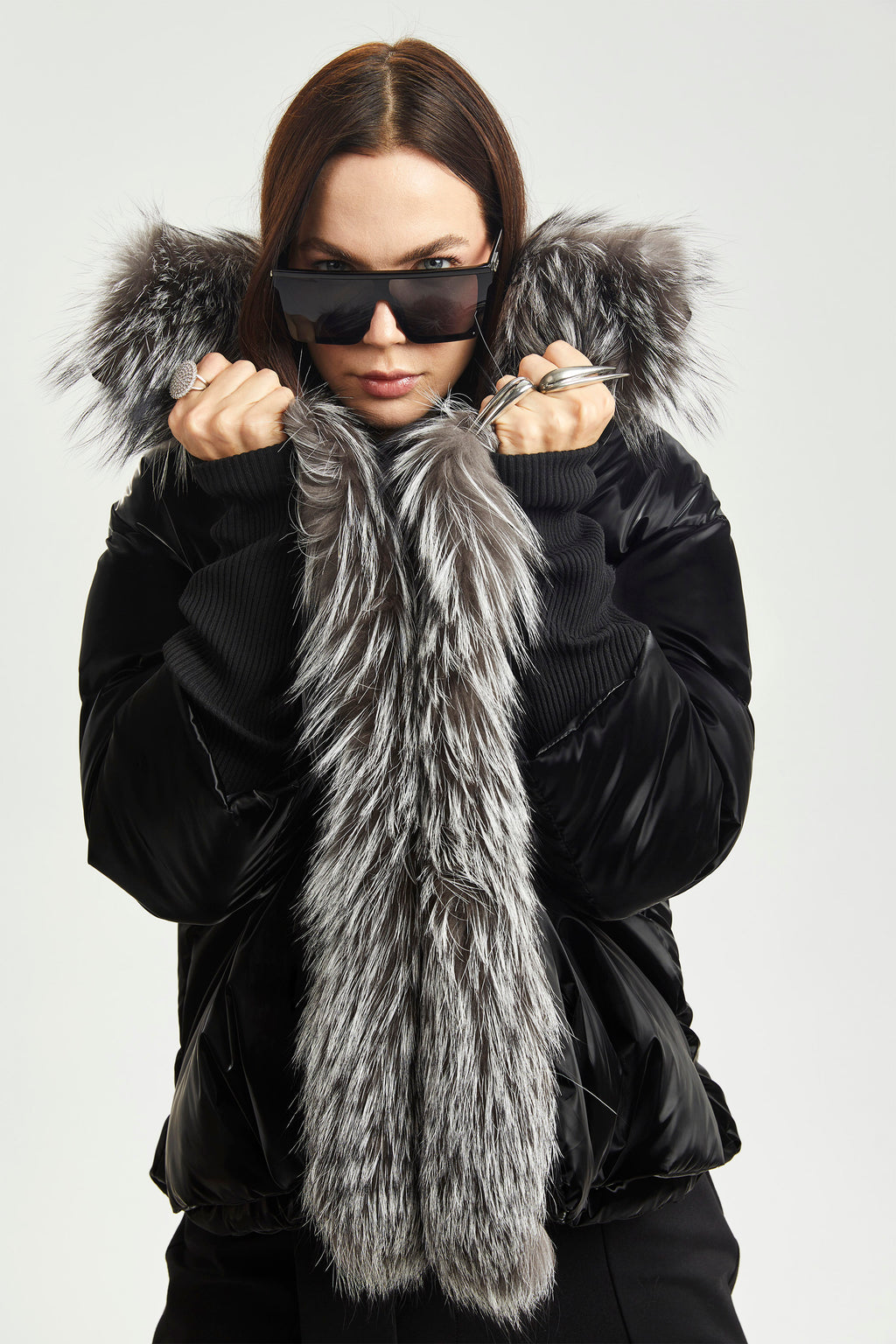 Haleia Parlak Suni Kürk Yaka Detaylı Puffer Ceket