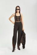 Haleia Two-Tone High Waist Barrel Trousers