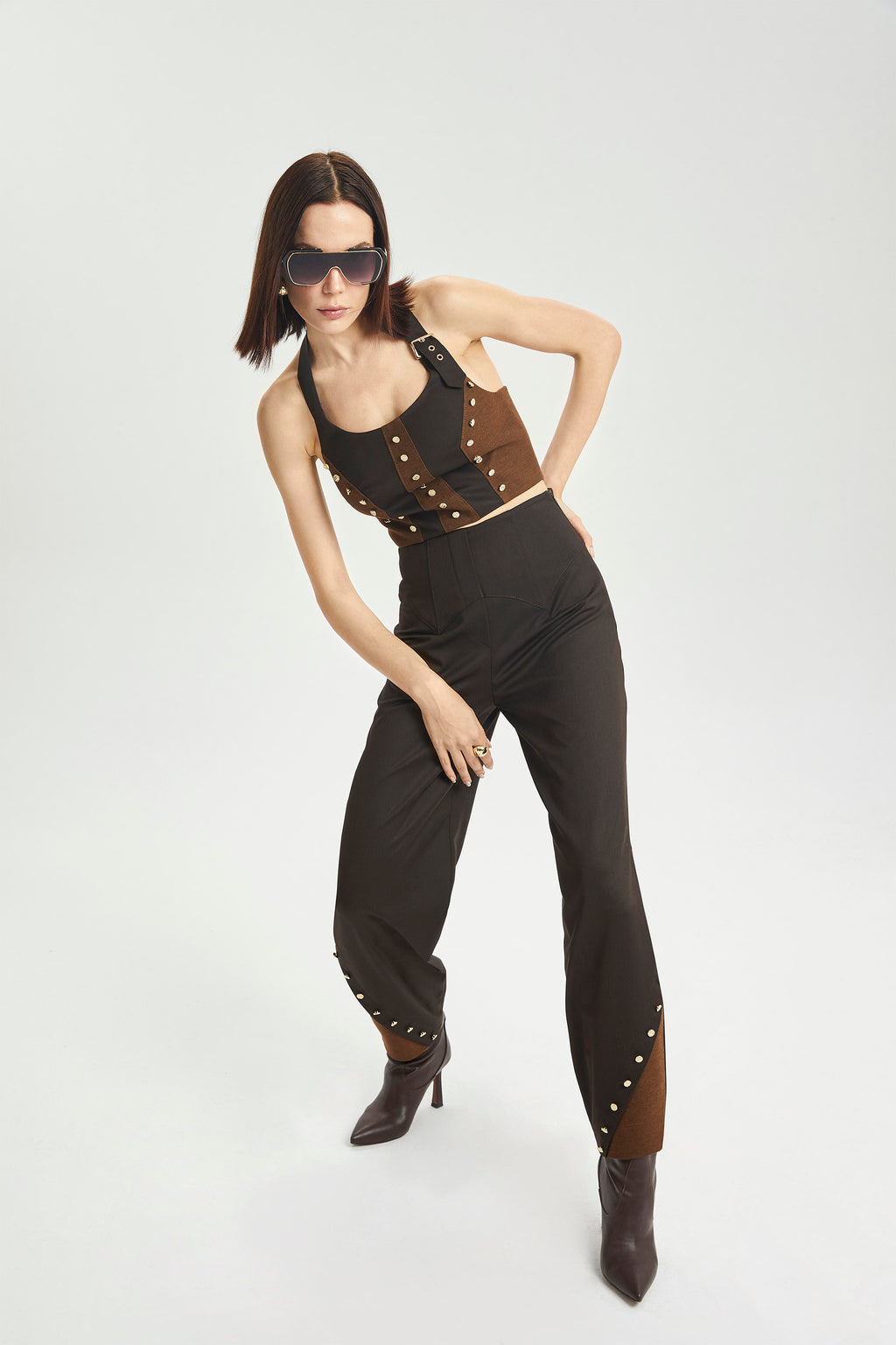 Haleia İki Renkli Gold Tokalı Crop Top