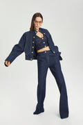 Wide Leg Denim Trousers with Contrast Stitching Details
