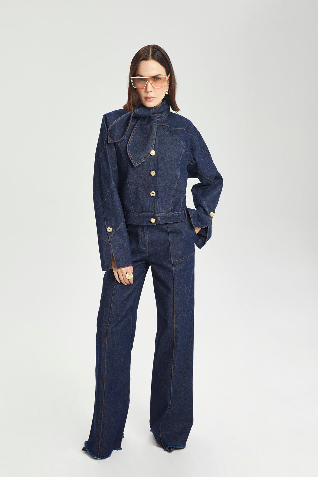 Slit Kollu Yapılandırılmış Denim Ceket