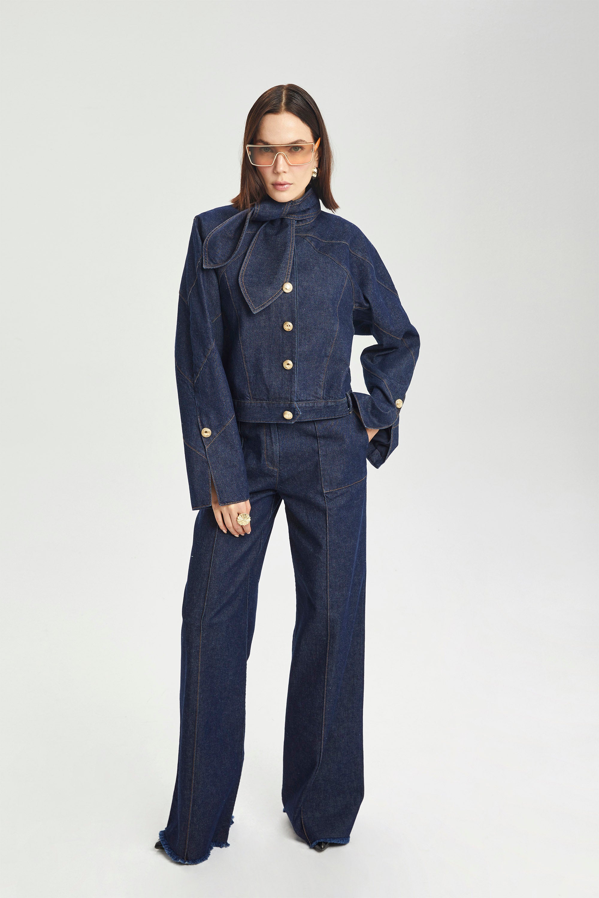 Slit Kollu Yapılandırılmış Denim Ceket