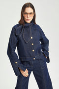 Structured Denim Jacket with Slit Sleeves