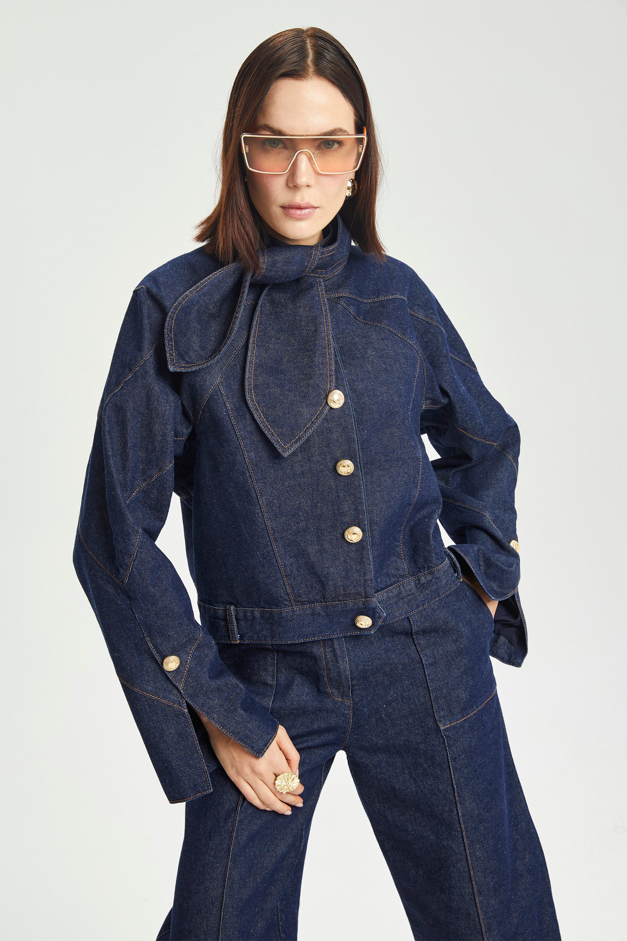 Slit Kollu Yapılandırılmış Denim Ceket