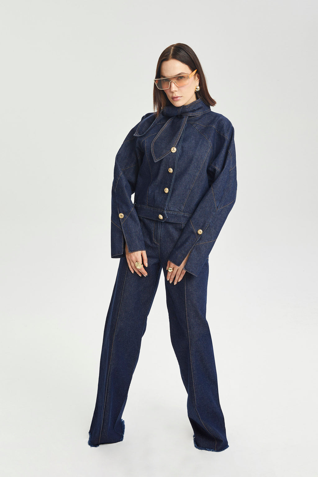 Slit Kollu Yapılandırılmış Denim Ceket