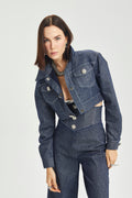 Haleia Short Denim Jacket with Contrast Stitched Pockets