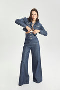 Haleia Corset Bel Detaylı Geniş Paça Denim Pantolon