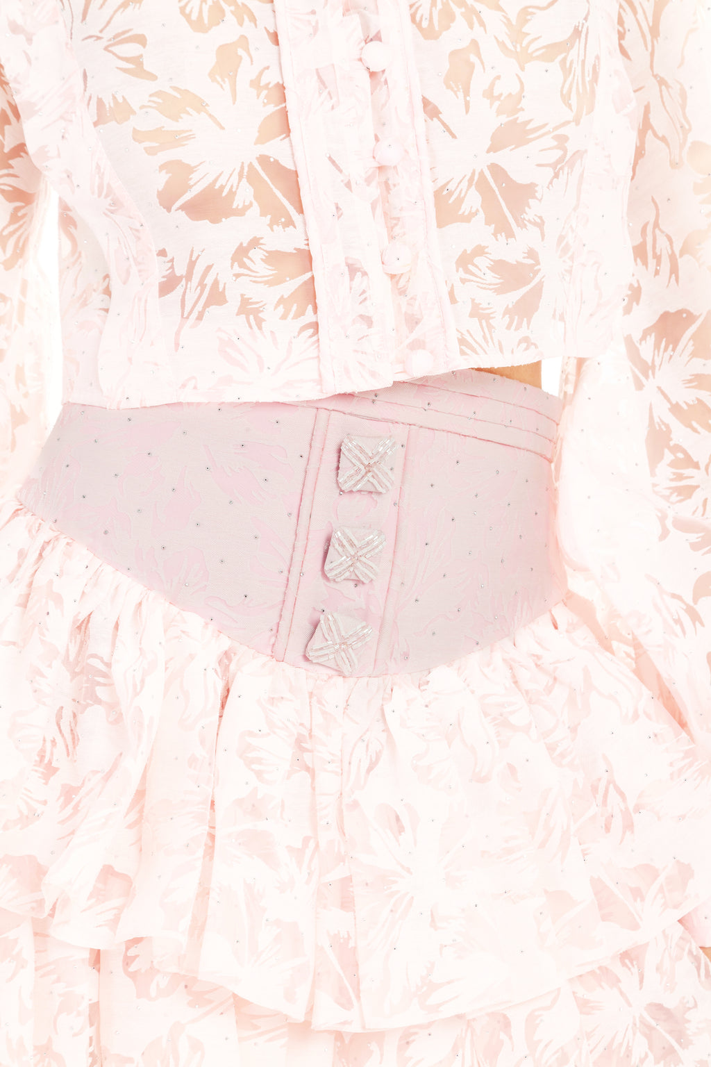 Haleia Dreamy Devore Balon Kollu Crop Bluz