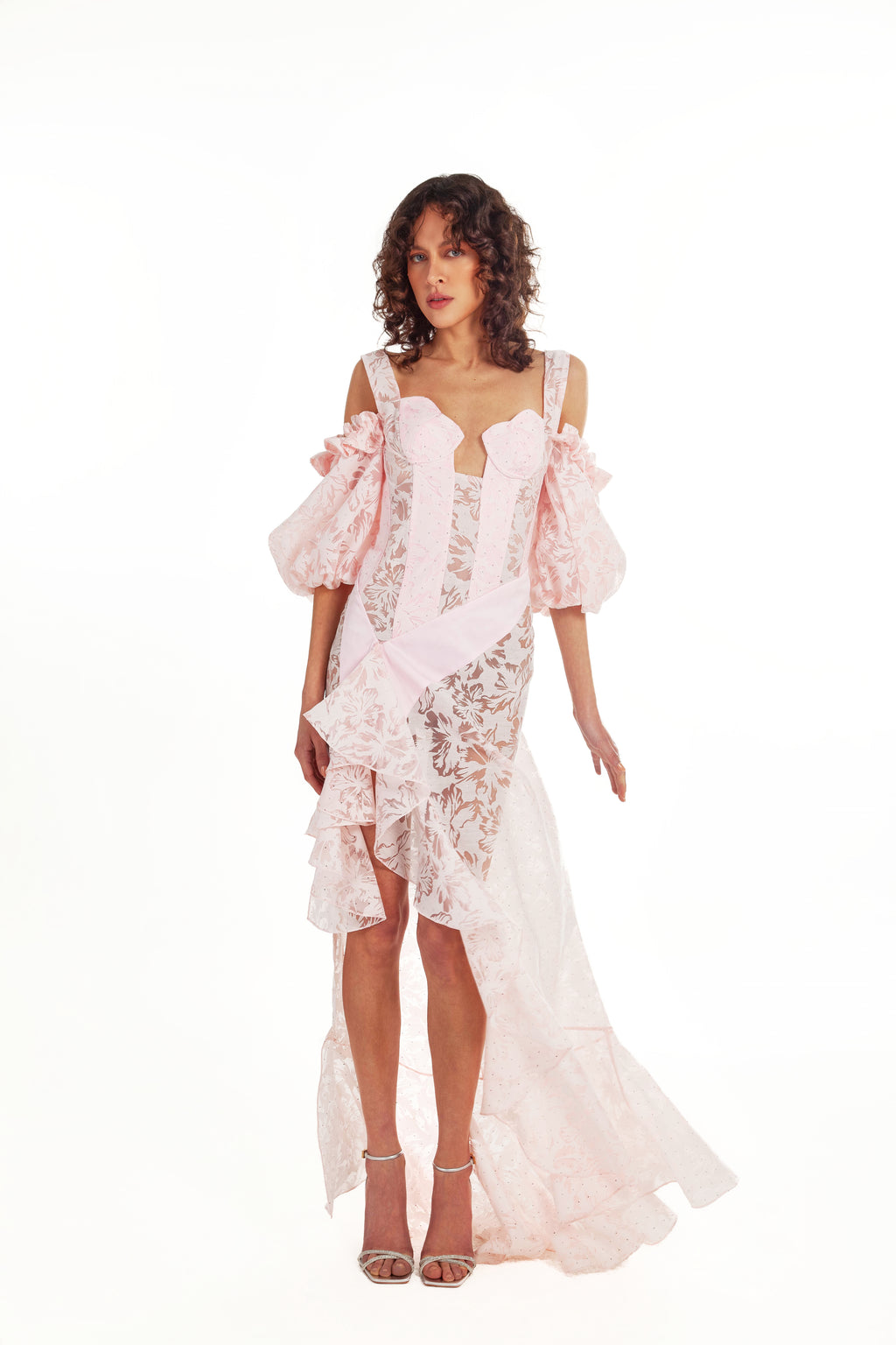 Haleia Dreamy Pink Panero Devore Balon Kollu Maksi Elbise