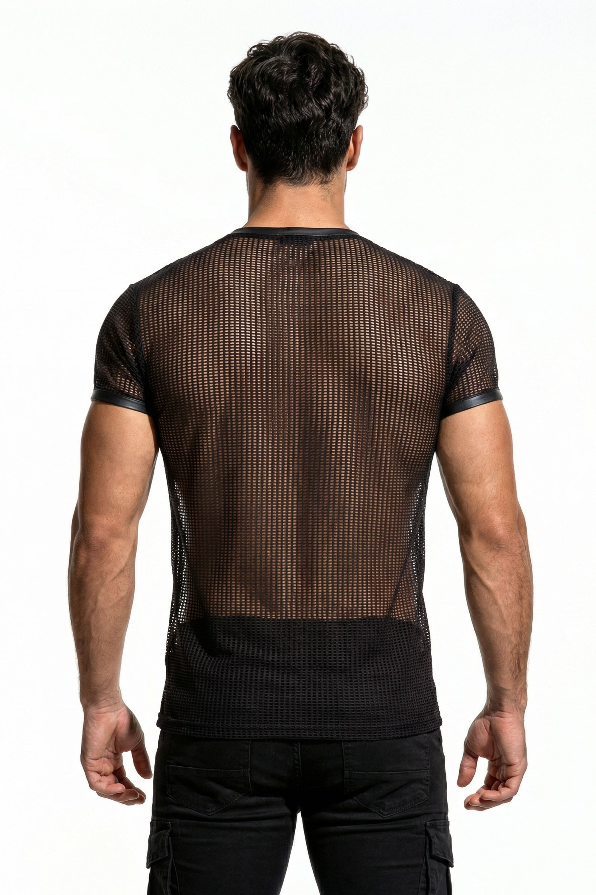 Piel Deri Detaylı File Tshirt