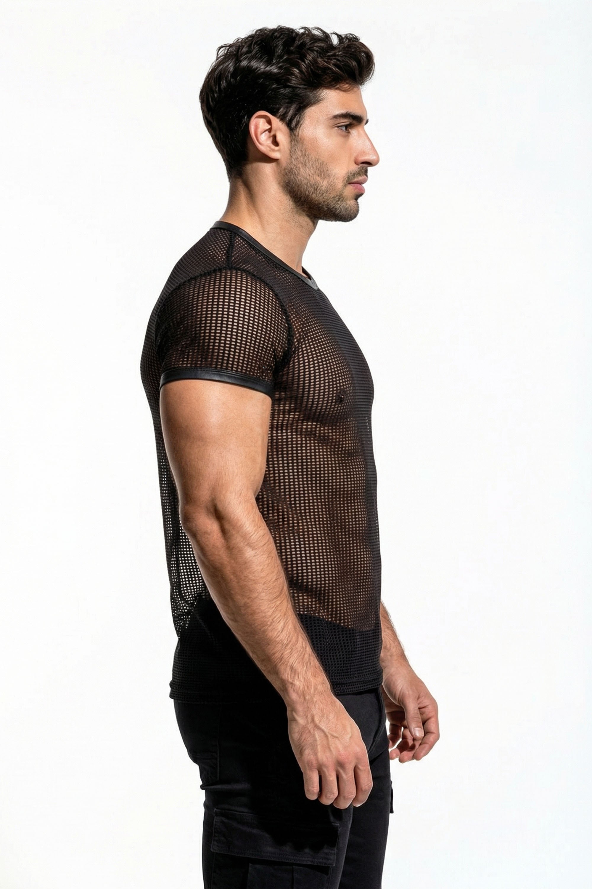 Piel Deri Detaylı File Tshirt