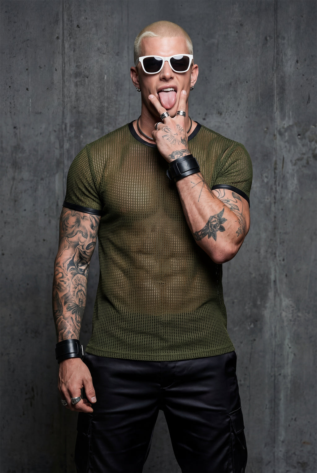 Piel Deri Detaylı File Tshirt