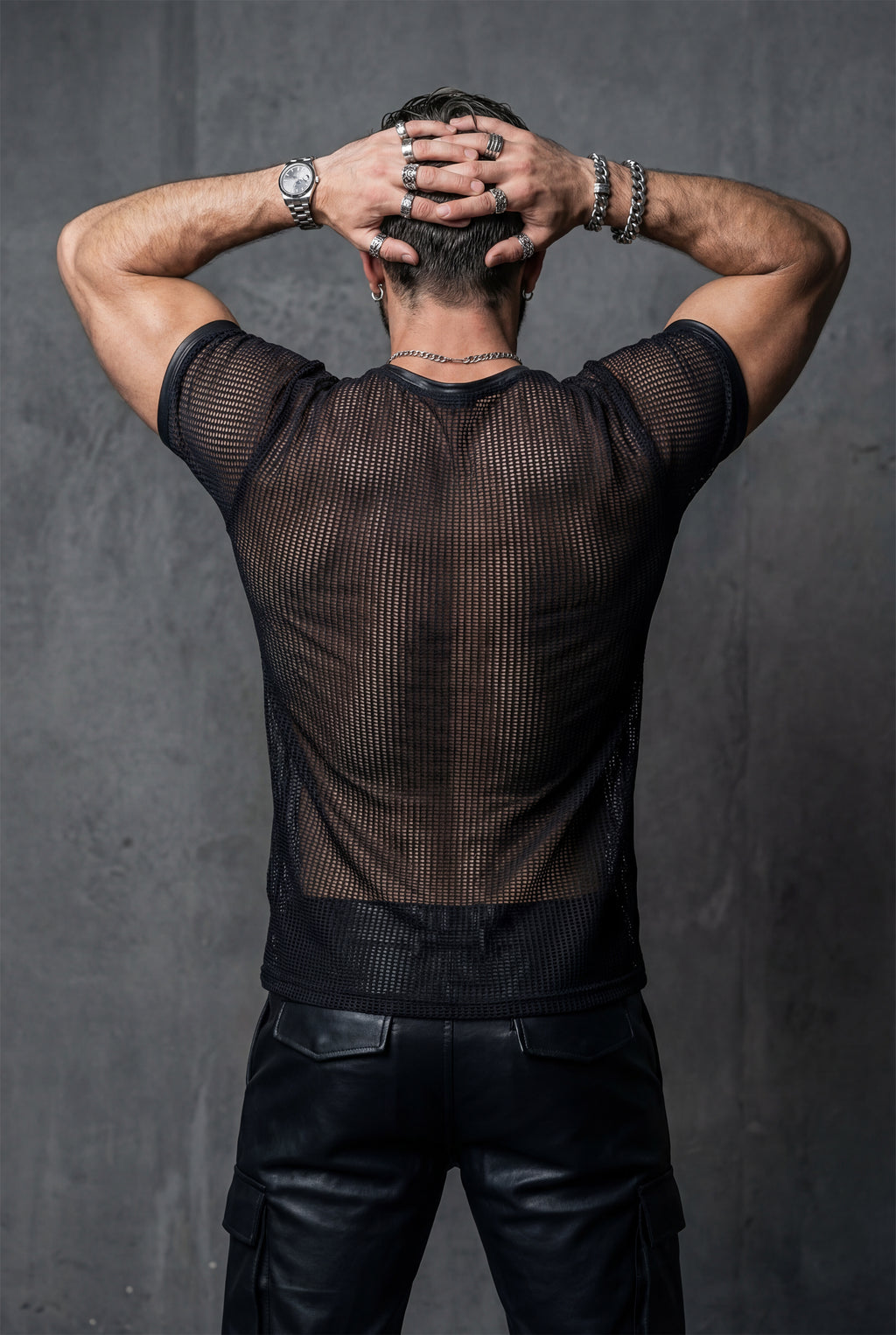 Piel Deri Detaylı File Tshirt