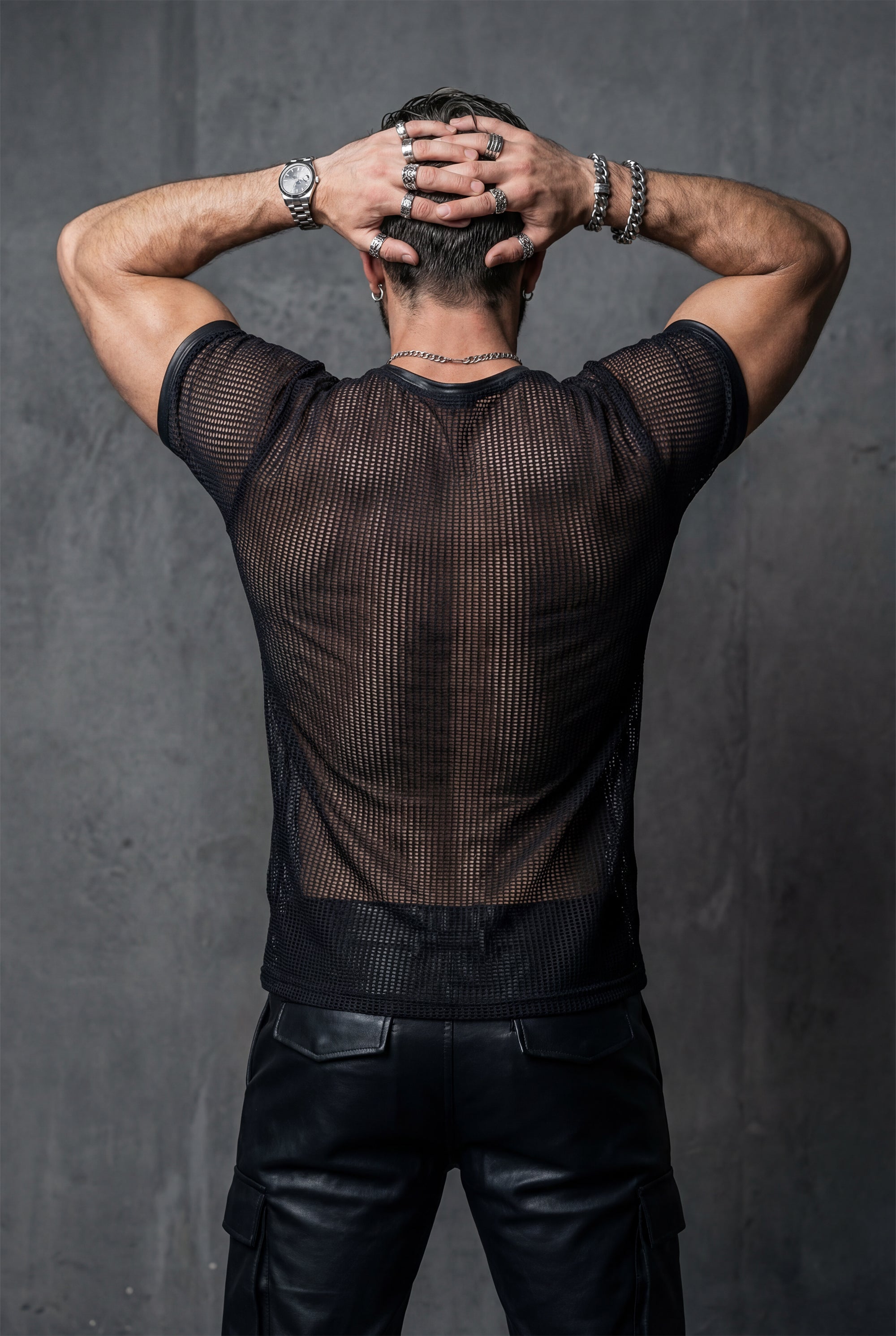 Piel Deri Detaylı File Tshirt