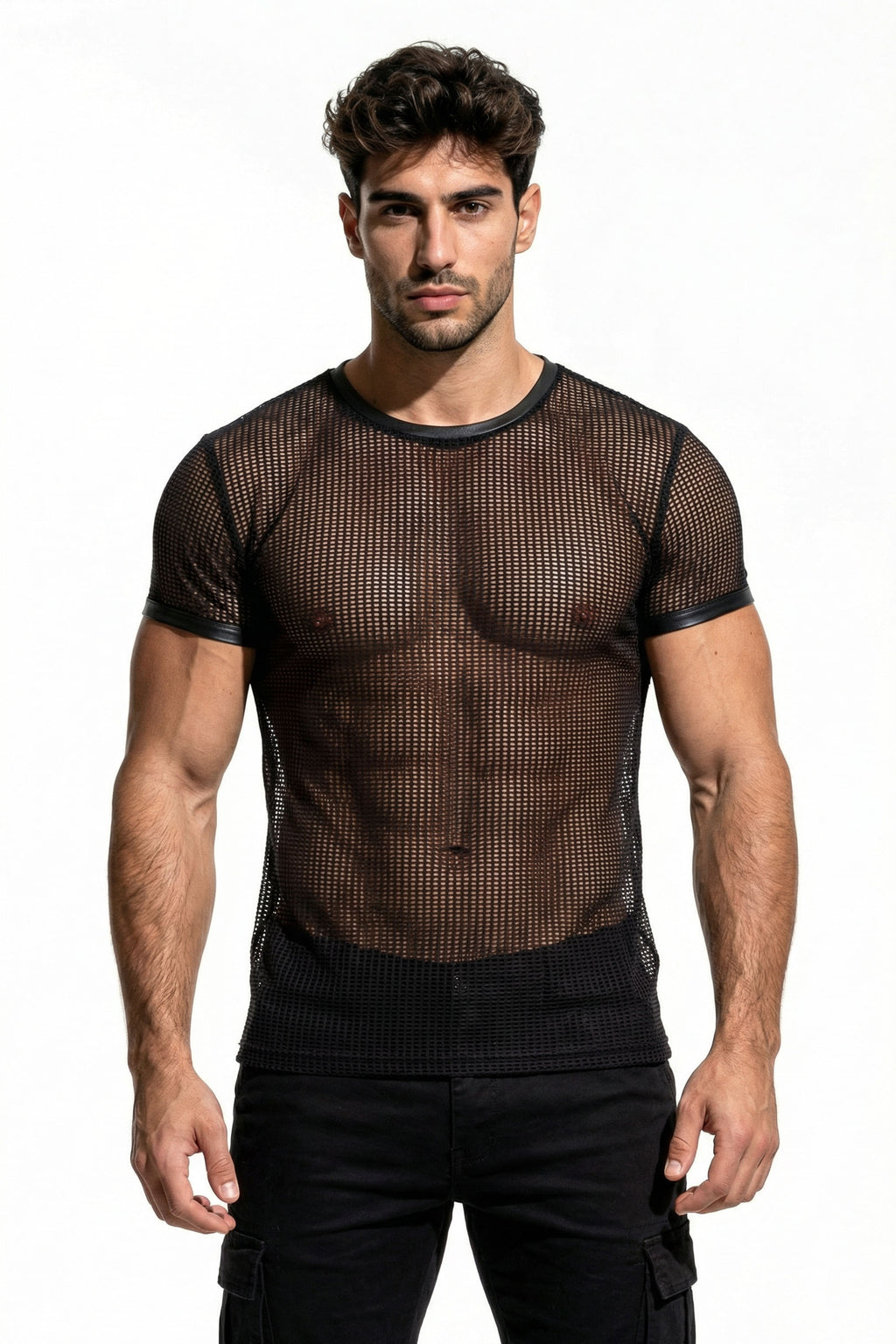 Piel Deri Detaylı File Tshirt