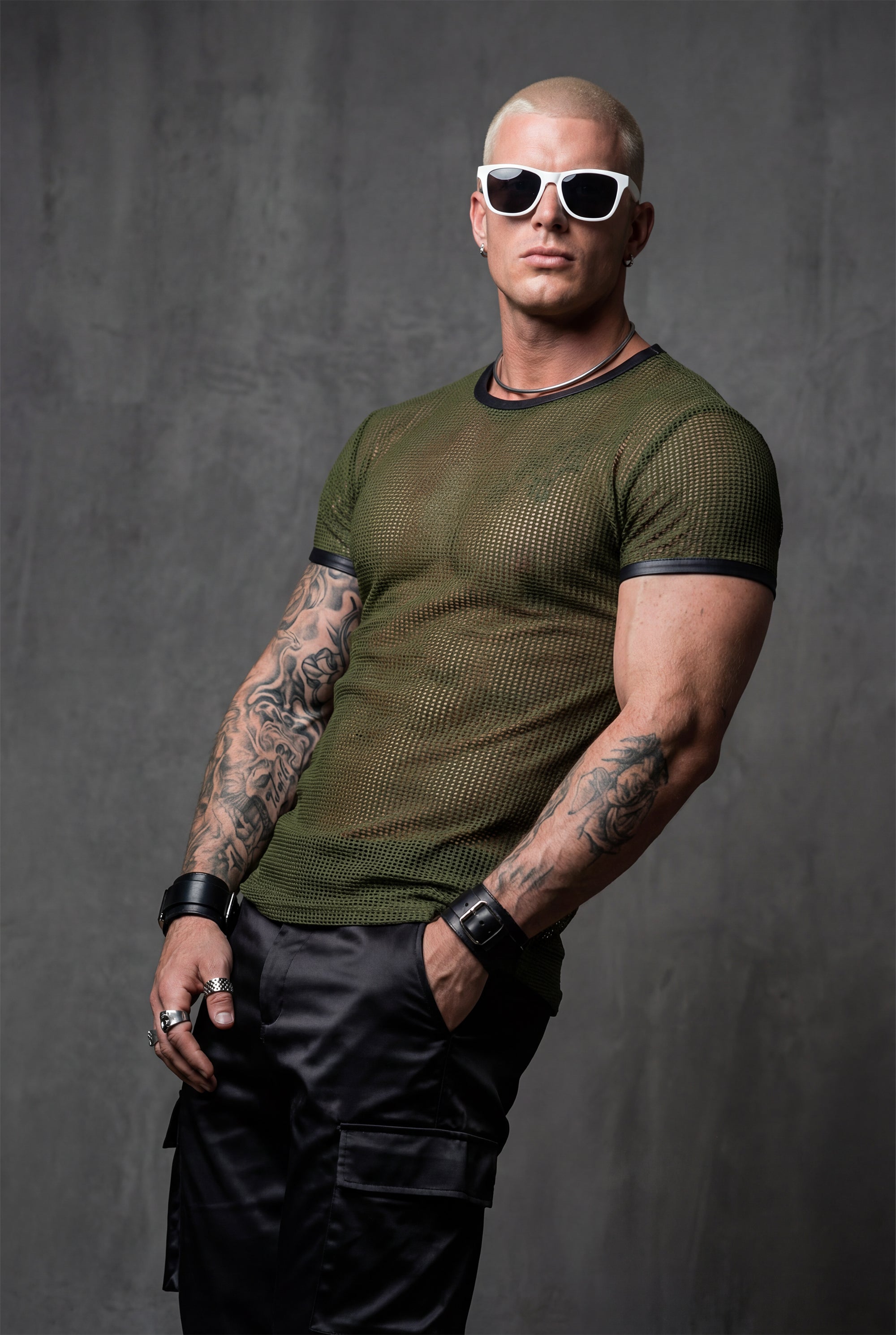 Piel Deri Detaylı File Tshirt