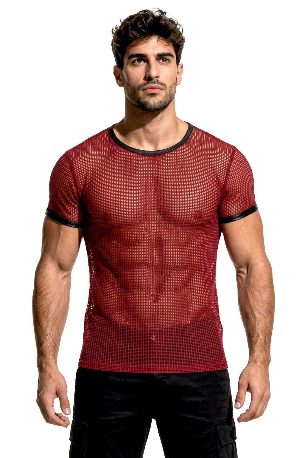 Piel Deri Detaylı File Tshirt