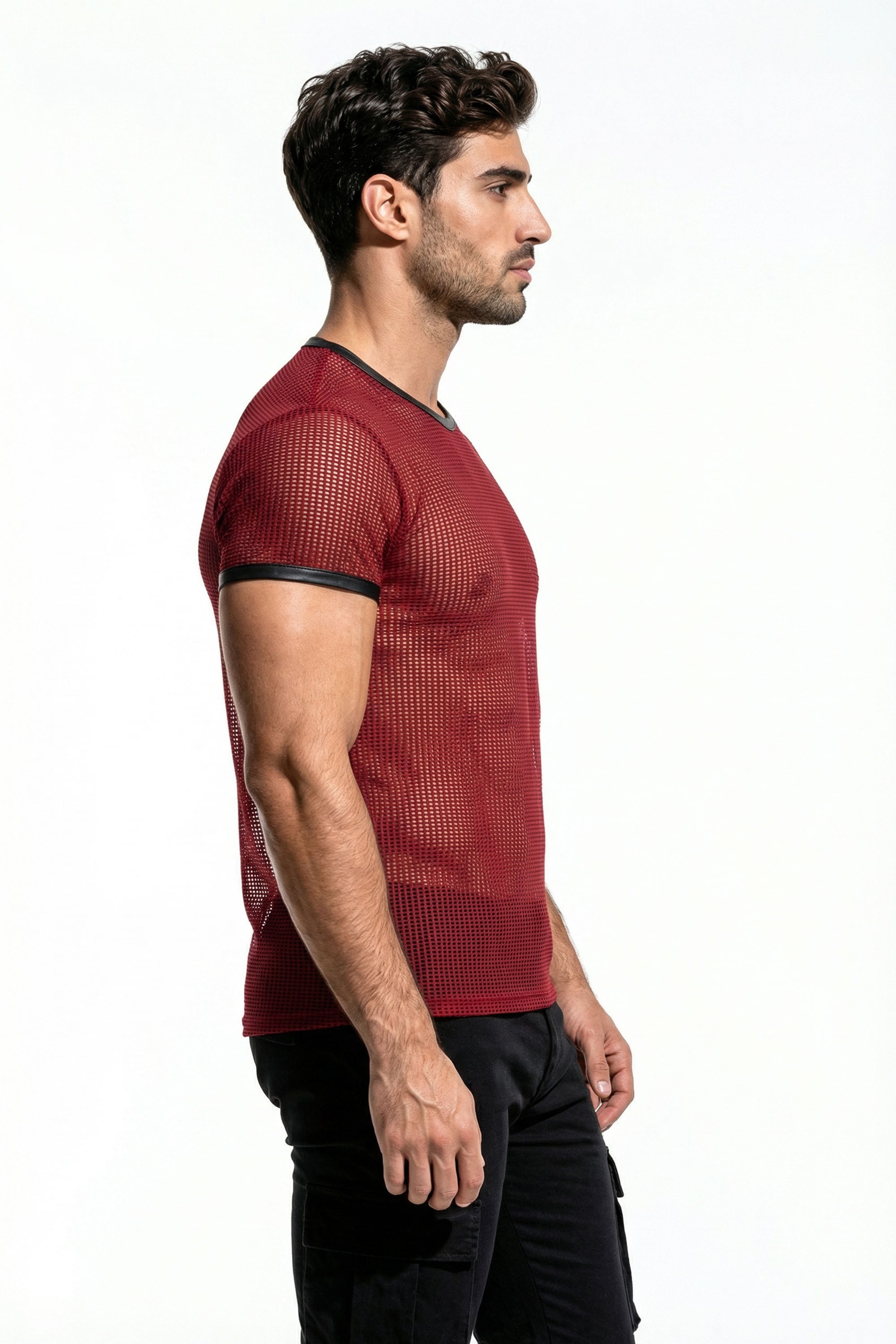 Piel Deri Detaylı File Tshirt