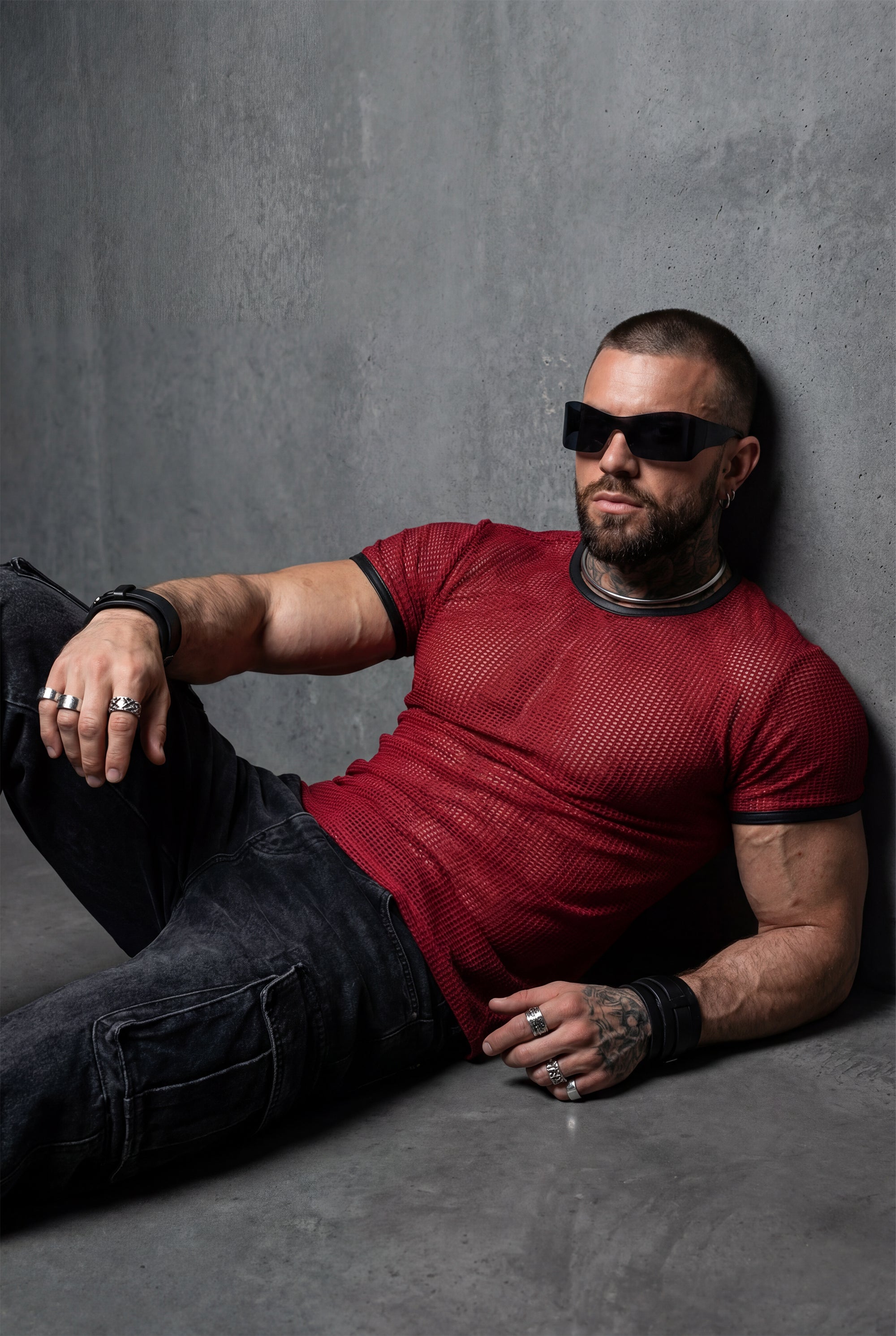 Piel Deri Detaylı File Tshirt