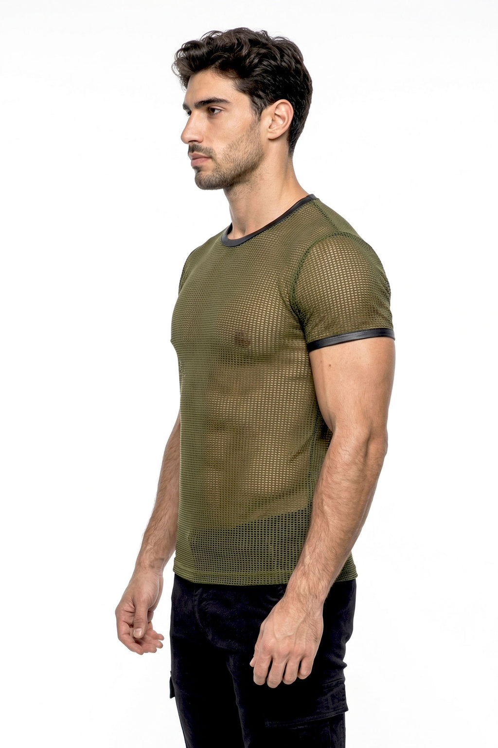 Piel Deri Detaylı File Tshirt