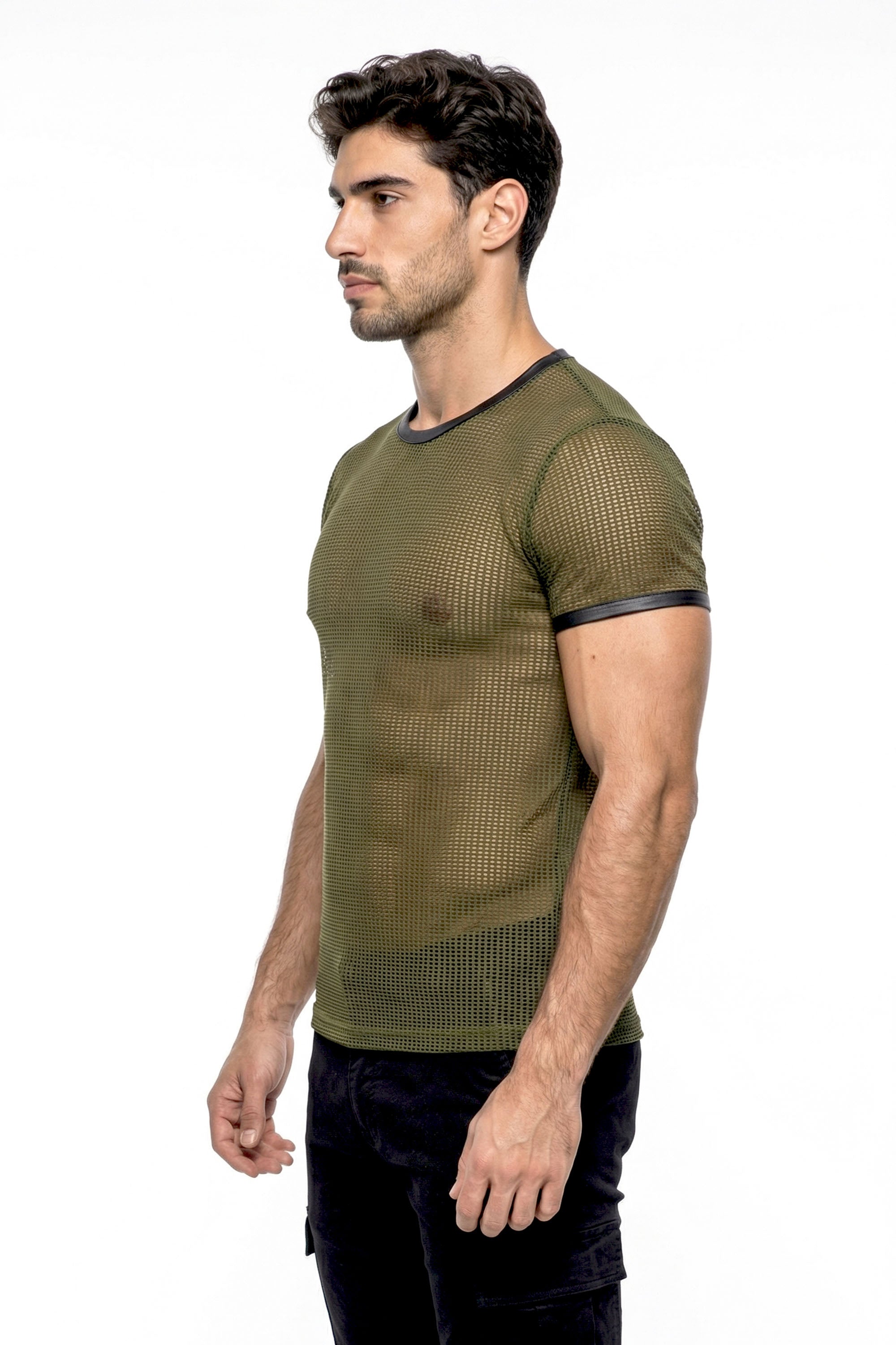 Piel Deri Detaylı File Tshirt