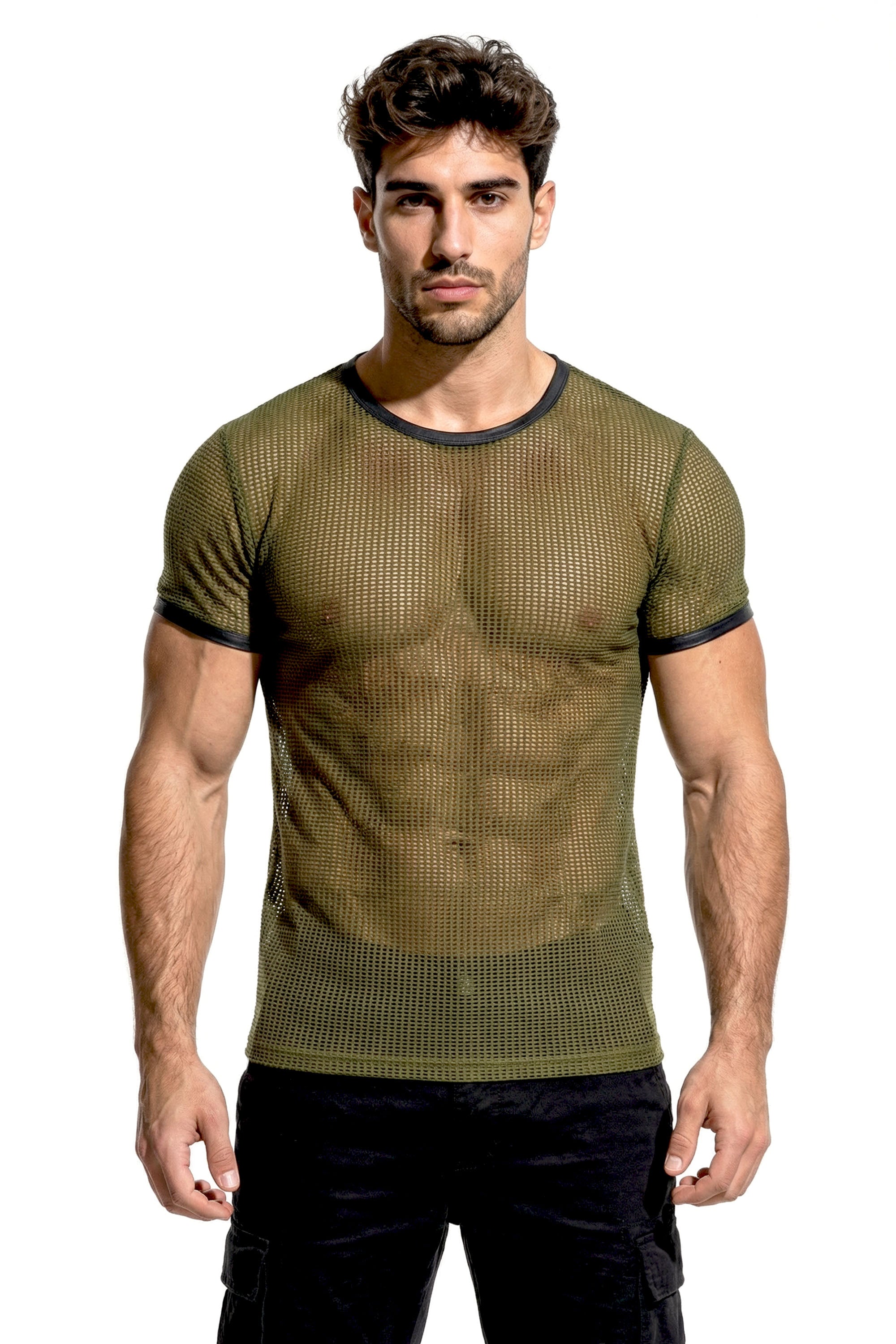 Piel Deri Detaylı File Tshirt