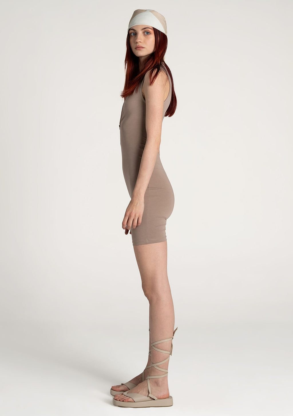 Tiny Açık Kahverengi Önden Fermuarlı Şort Bodysuit görünüm 4