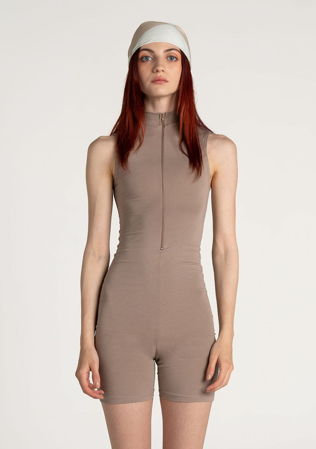 Tiny Açık Kahverengi Önden Fermuarlı Şort Bodysuit görünüm 7