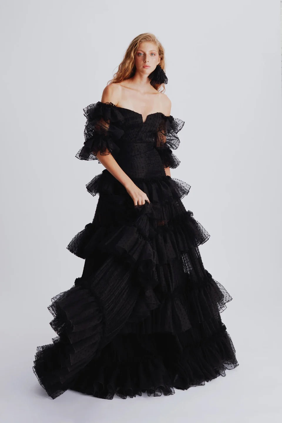 Haleia Off-Shoulder Point d’Esprit Tül Elbise