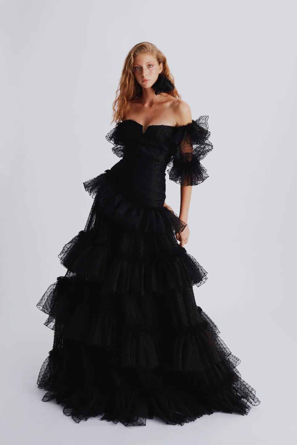 Haleia Off-Shoulder Point d’Esprit Tül Elbise