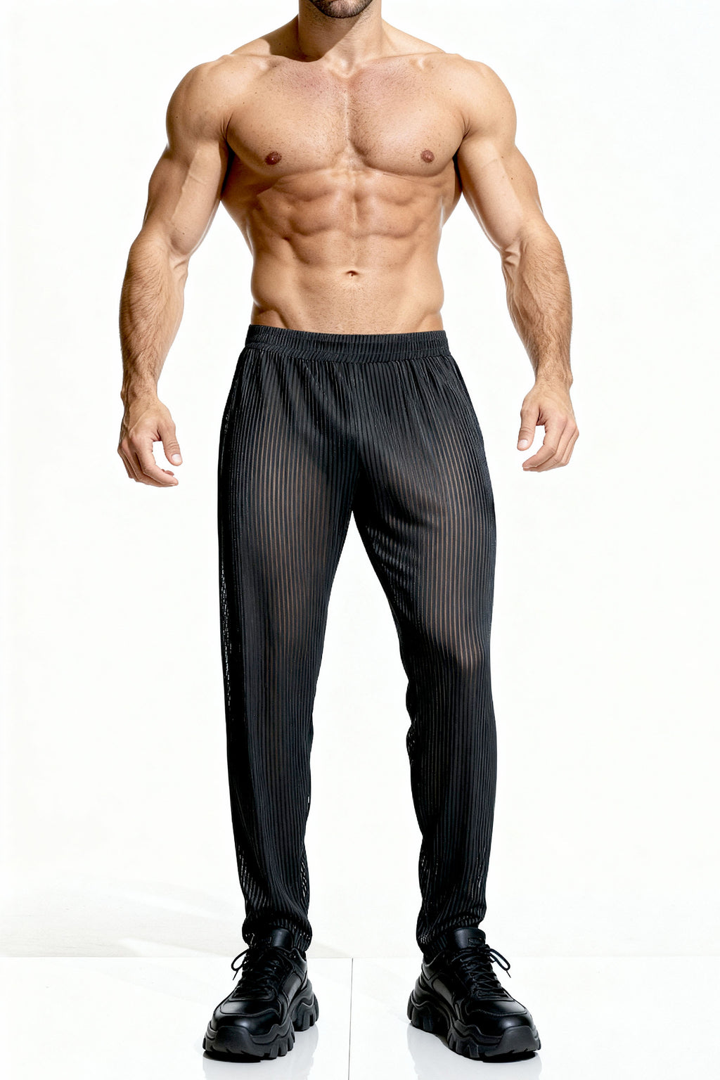 Piel Siyah Metalik Çizgili Transparan Wide-Leg Pantolon