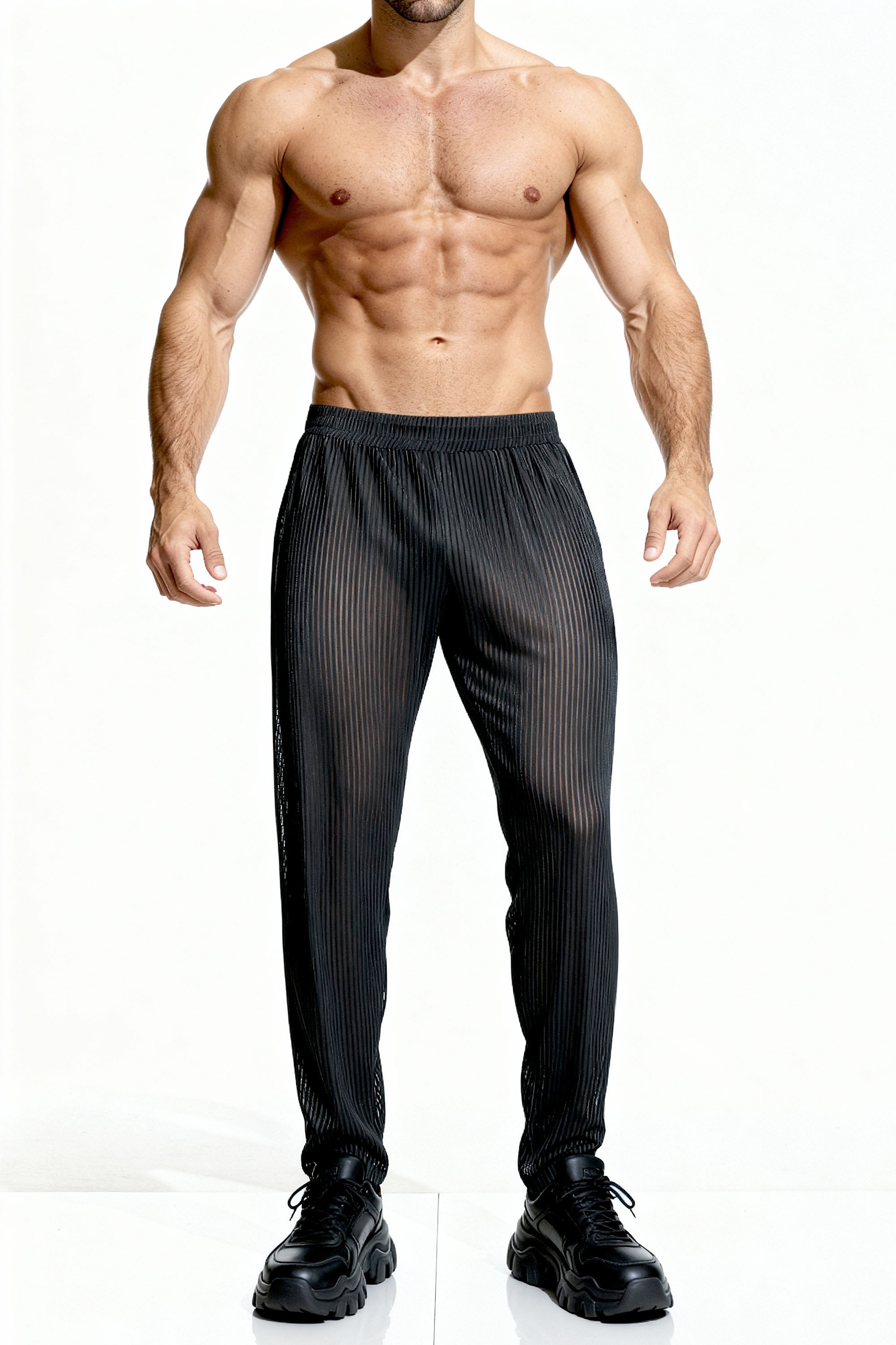 Piel Siyah Metalik Çizgili Transparan Wide-Leg Pantolon