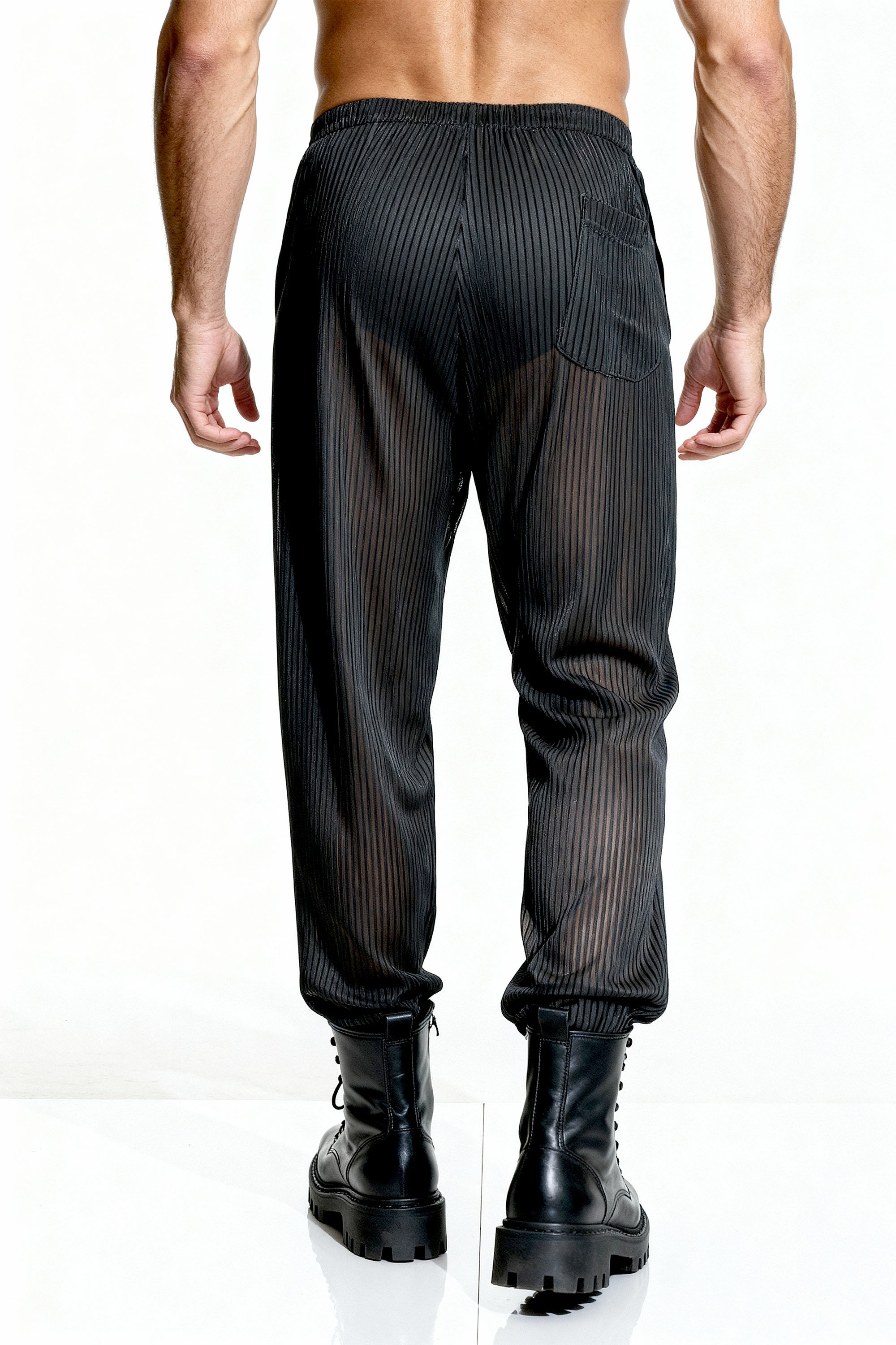 Piel Siyah Metalik Çizgili Transparan Wide-Leg Pantolon