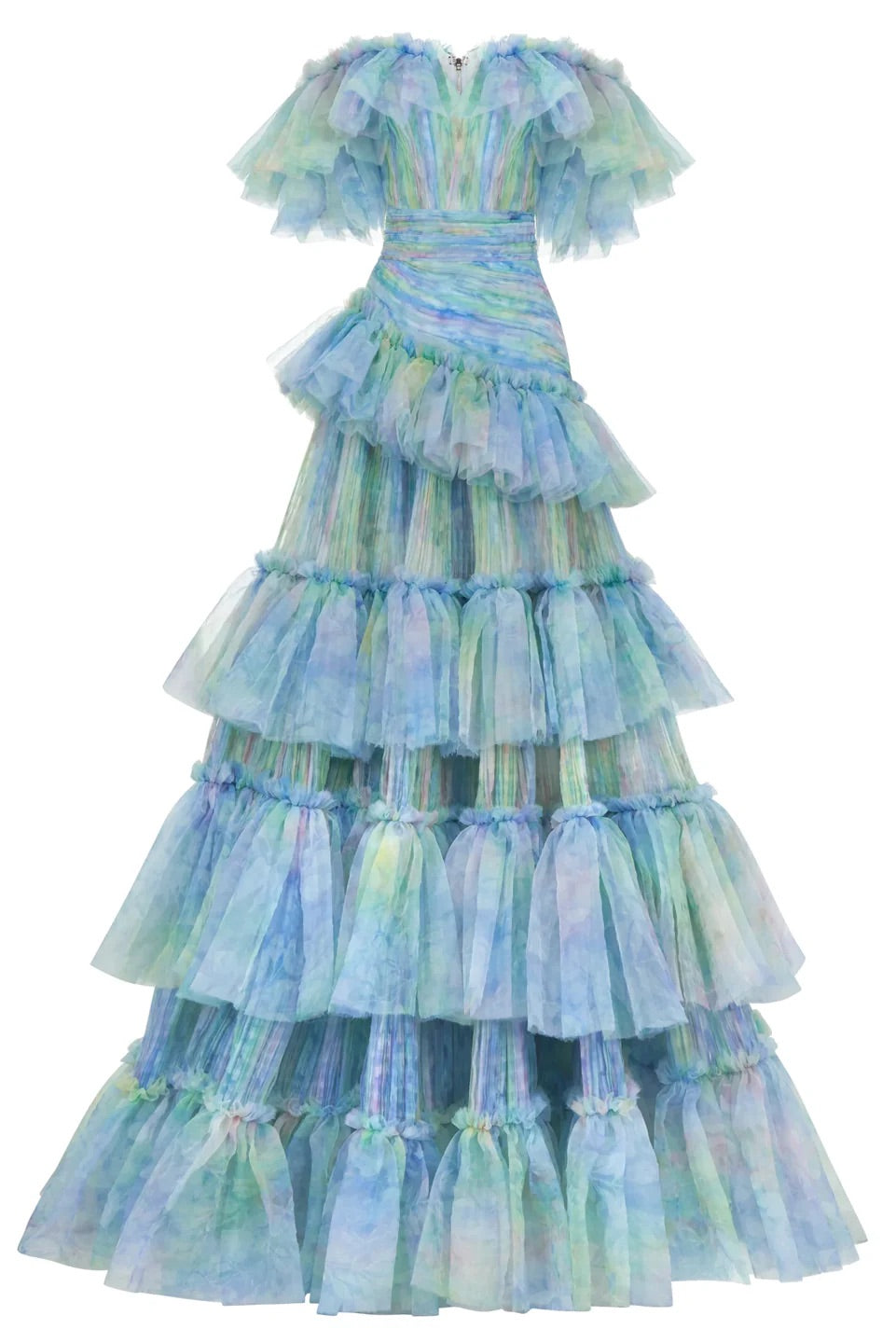 Haleia Kat Kat Volanlı Çiçek Desenli Uzun Elbise