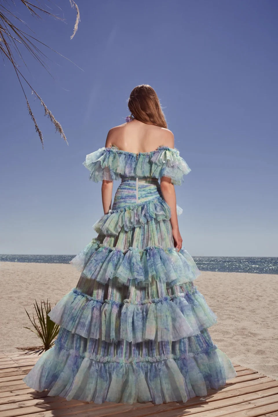 Haleia Kat Kat Volanlı Çiçek Desenli Uzun Elbise