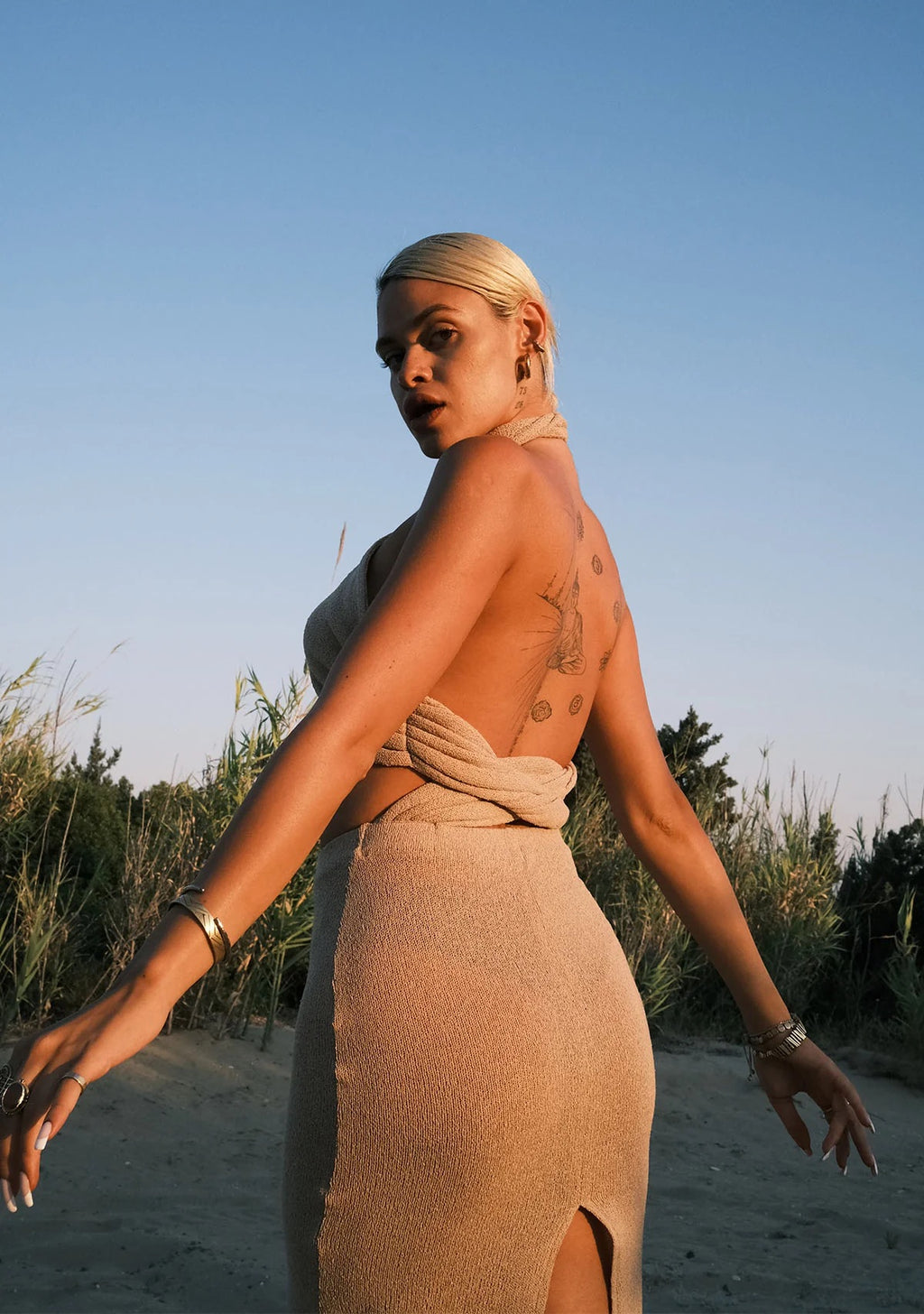 Tiny Si Boyundan Çapraz Bağlamalı Triko Elbise