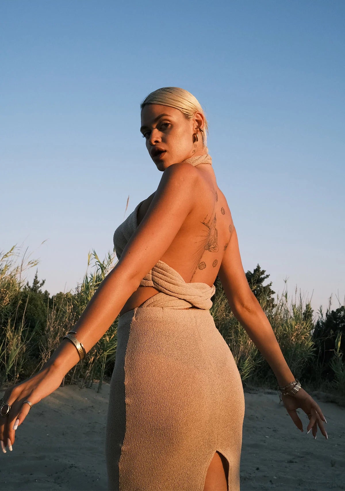 Tiny Si Boyundan Çapraz Bağlamalı Triko Elbise