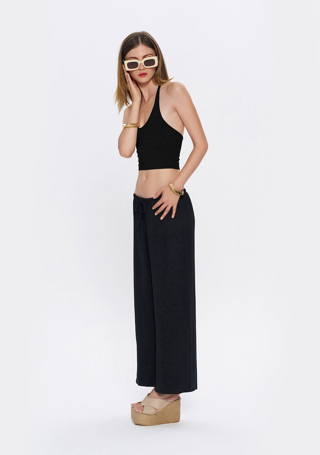 Tiny Halter Yaka Siyah Yumuşak Bluz görünüm 4