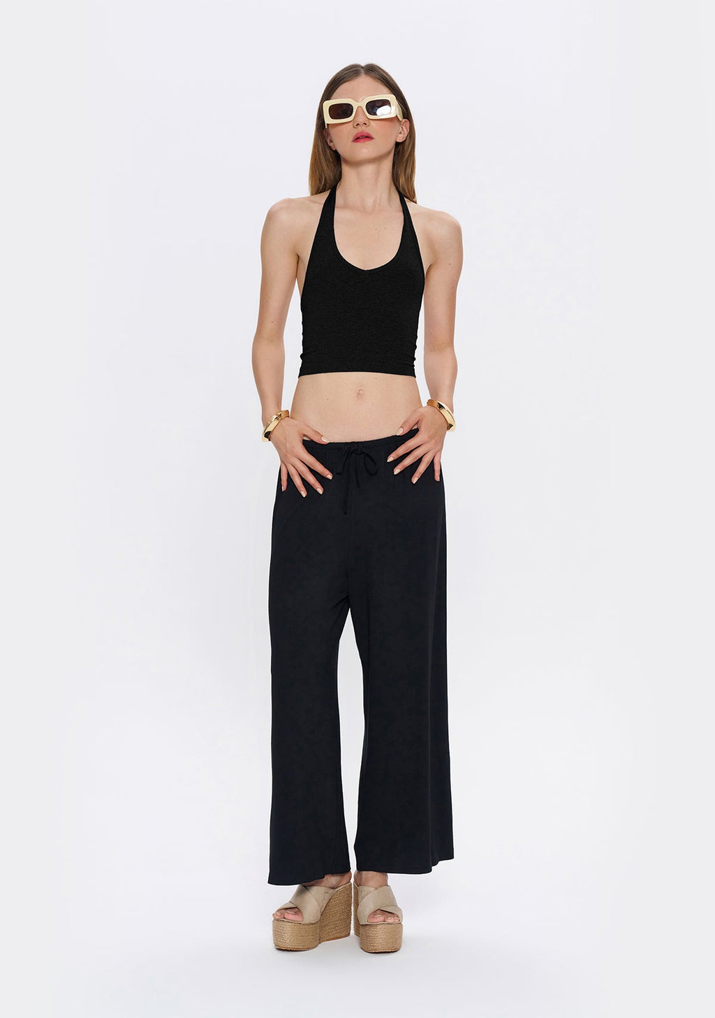 Tiny Halter Yaka Siyah Yumuşak Bluz ana görünüm