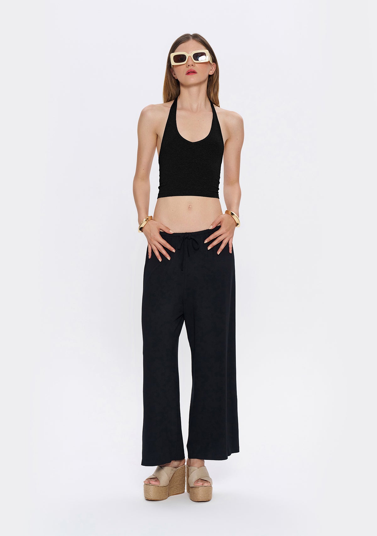 Tiny Halter Yaka Siyah Yumuşak Bluz ana görünüm