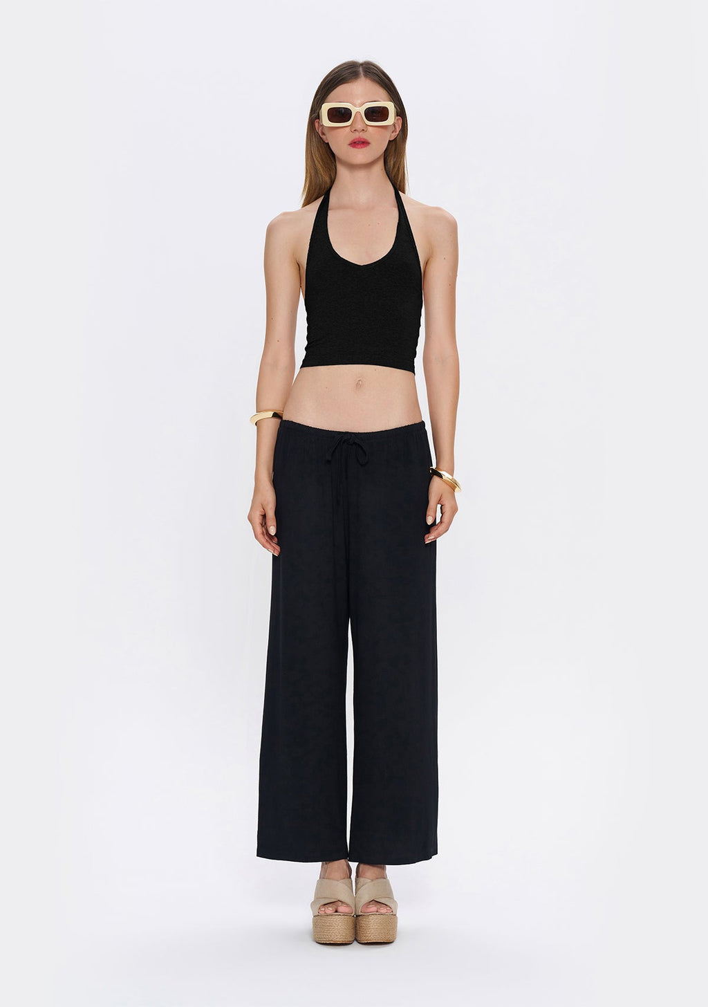 Tiny Halter Yaka Siyah Yumuşak Bluz görünüm 3