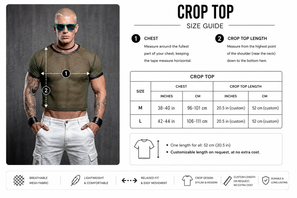 Piel Suni Deri Detaylı Transparan File Erkek Crop Top