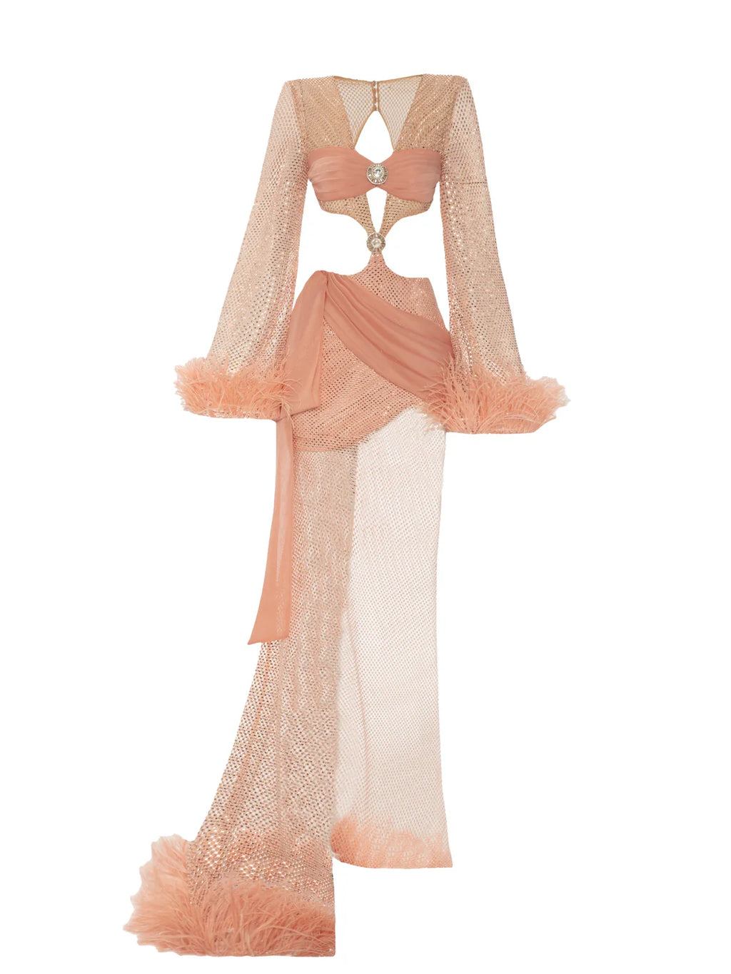 Haleia Taş Baskılı Tüy Detaylı Asimetrik Elbise