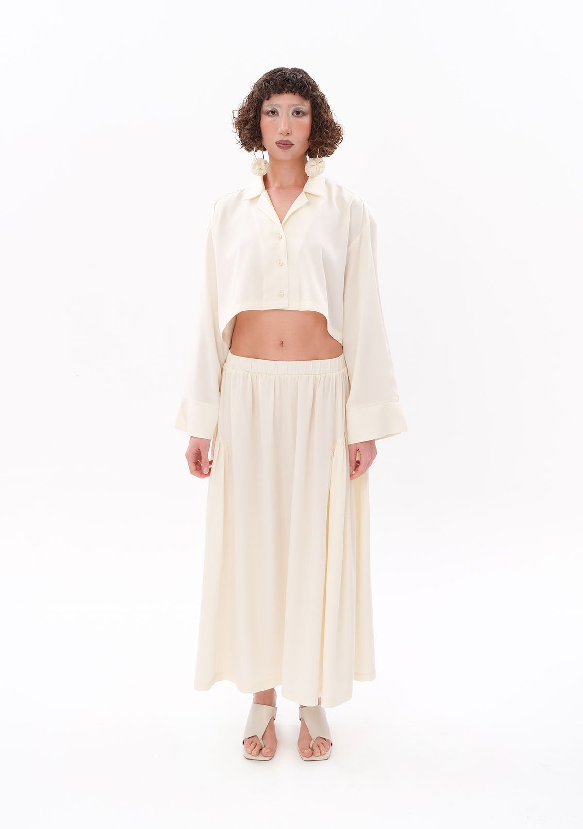 Tiny Beyaz Tencel™ Oversize Crop Gömlek ana görünüm