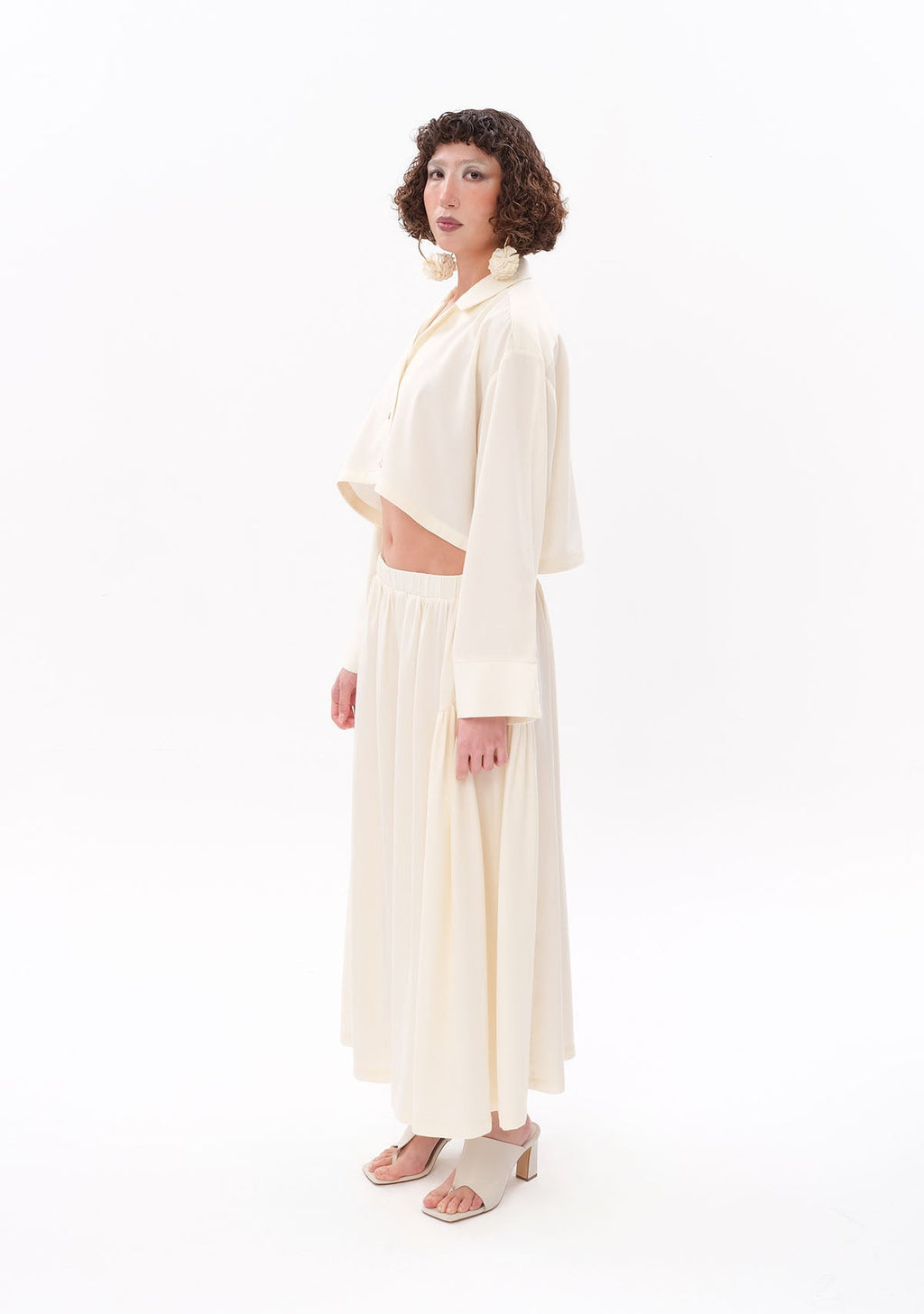 Tiny Beyaz Tencel™ Oversize Crop Gömlek görünüm 3