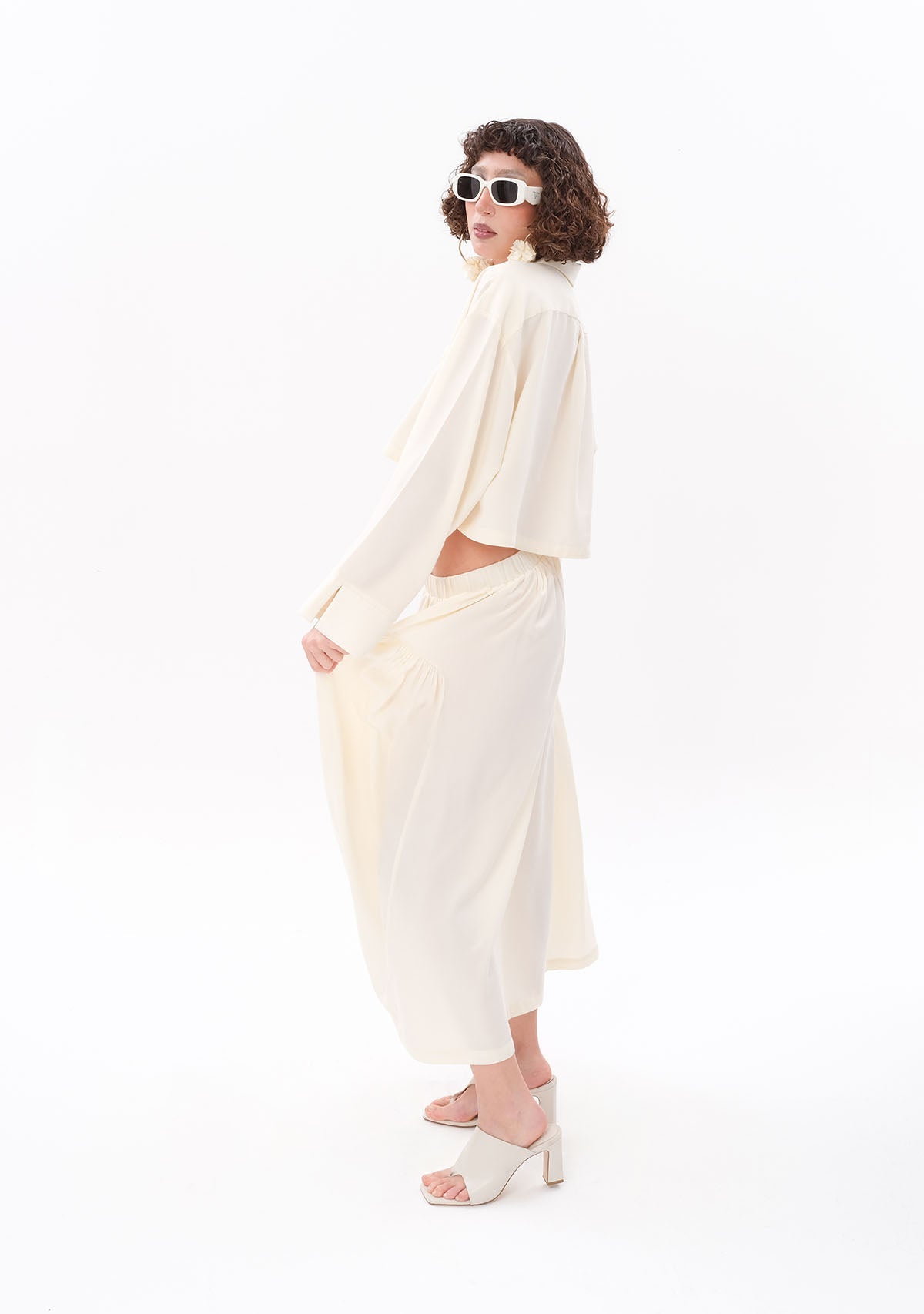 Tiny Beyaz Tencel™ Oversize Crop Gömlek görünüm 6