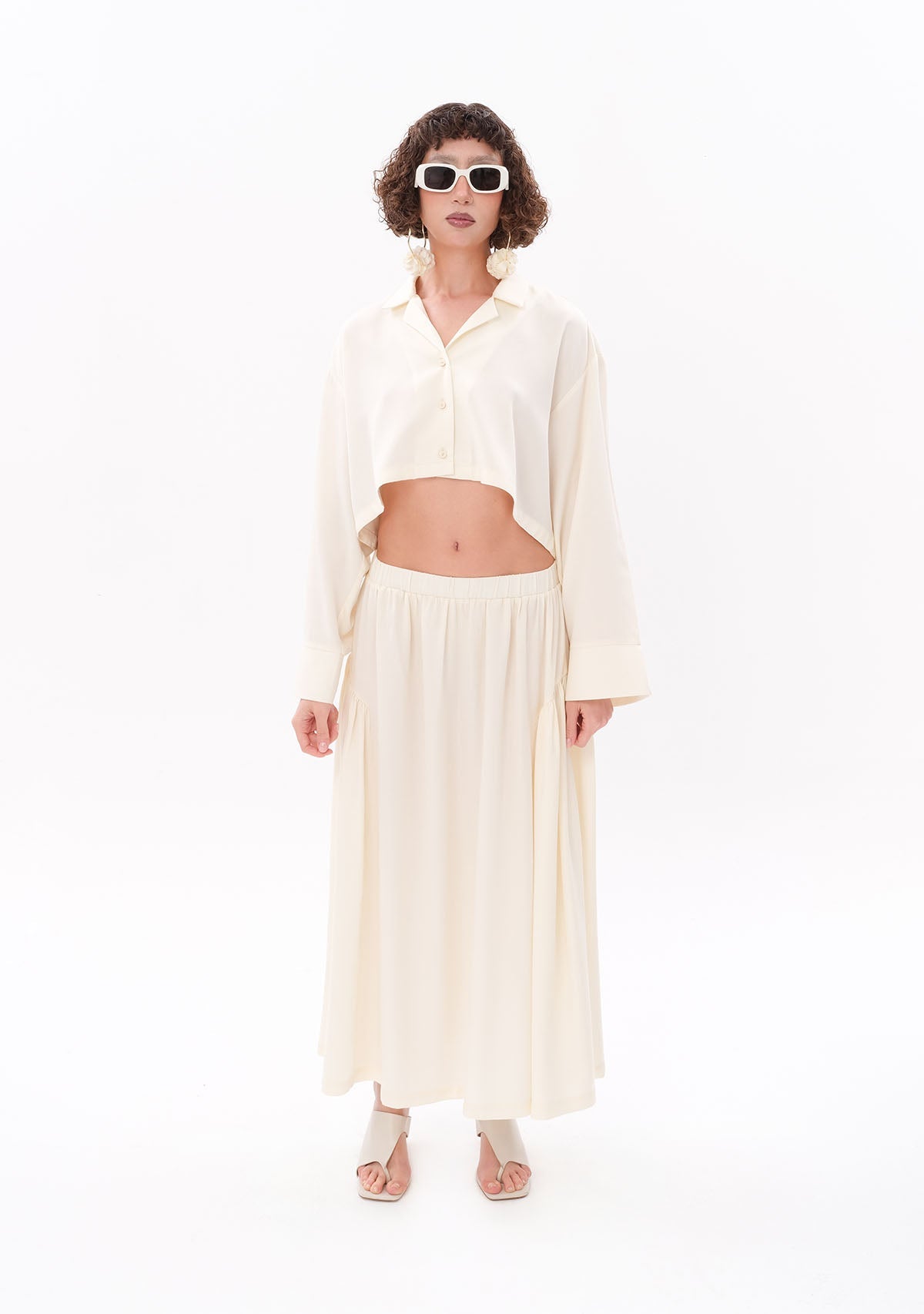 Tiny Beyaz Tencel™ Oversize Crop Gömlek görünüm 5