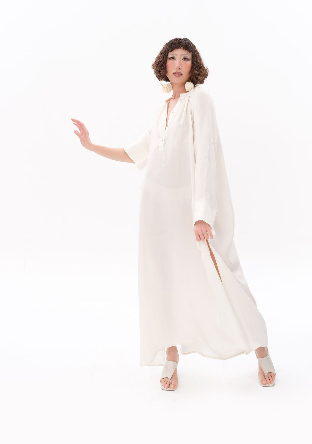 Tiny Beyaz Luxe Tencel™ Reglan Kol Elbise görünüm 3